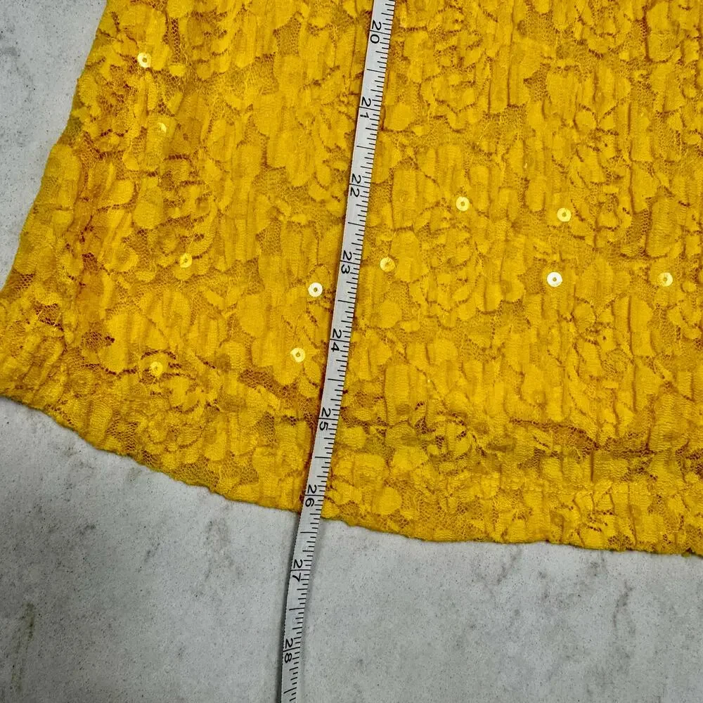 bebe Lace Sequin Tank Top Yellow Women's Large Y2K McBling Floral Clubwear 2000s - Picture 15 of 16